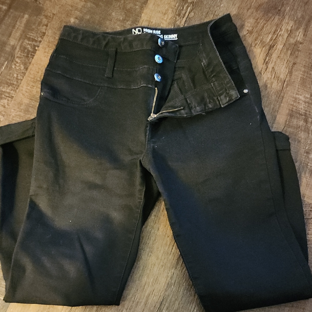 Black Skinny Jeans with Blue Buttons